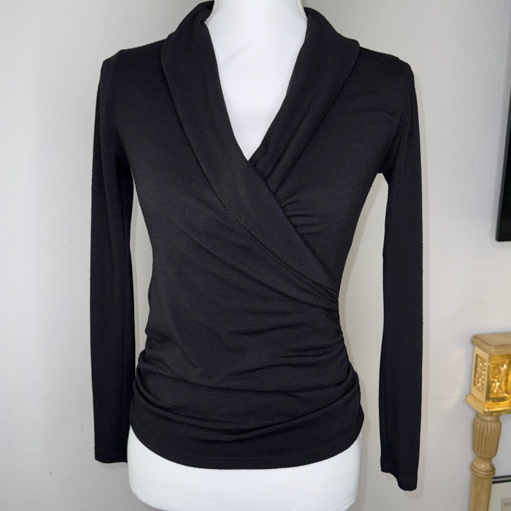 Ann Taylor Black Long Sleeve Wrap Blouse